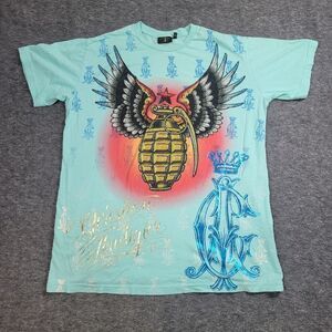 Vtg Christian Audigier New York 1958 Unisex  Size L Blue T-Shirt Rhinestone